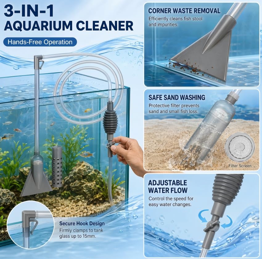 New Generation Aquarium Siphon Vacuum Cleaner Upgraded Version, Fish Tank Cleaner, Gravel & Sand Cleaning，5.6FT (Gray) - color: gray