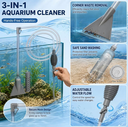 New Generation Aquarium Siphon Vacuum Cleaner Upgraded Version, Fish Tank Cleaner, Gravel & Sand Cleaning，5.6FT (Gray) - color: gray