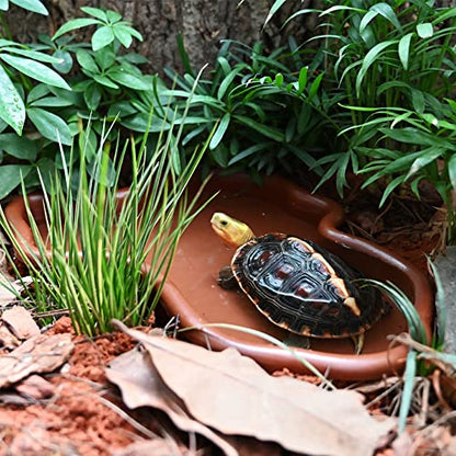 Extra Large Reptile Bathing Pool Reptile Feeding Dish Water Bowl with Ramp Aquarium Ornament for Gecko, Snake, Turtle, Bearded Dragon, Lizard Bath (Brown) - color: Brown