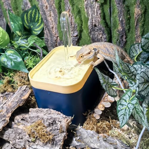 Tfwadmx Reptile Waterfall Reptile Water Fountain Lizard Drinking Fountain Chameleon Water Dripper, Bearded Dragon Cage Accessories for Lizard Gecko Snake (Yellow Blue) - color: Yellow Blue