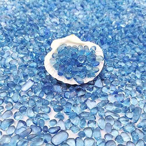 Keedolla Aquarium Sea Glass Stones, 0.93LB Clear Glass Pebbles Marble Aquarium Fish Tank Rocks Gravel for Turtle Tank, Vase Fillers, Christmas Decoration - Light Blue - color: Light Blue, size: 0.93 Pound