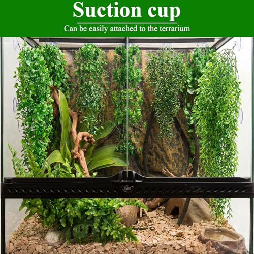 8 Pack Reptile Plants Terrarium Hanging Plant Vine Boston Climbing Terrarium Plant with Suction Cup for Bearded Dragons Lizard Crested Gecko Snake Crab Tank(Petite Leaf Series,Multiple Green) - style: Petite Leaf Series