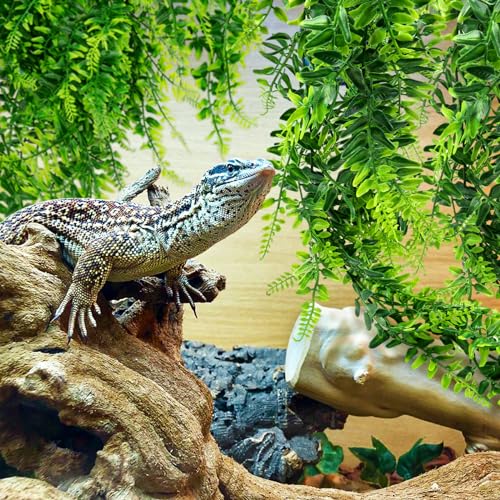 QUOZUO 2 Pack Reptile Plants Terrarium Hanging Plant Artificial Leaves Reptile Hide with Suction Cup, Reptile Tank Accessories for Bearded Dragon Lizard Snake Geckos Chameleon
