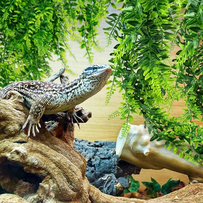 QUOZUO 2 Pack Reptile Plants Terrarium Hanging Plant Artificial Leaves Reptile Hide with Suction Cup, Reptile Tank Accessories for Bearded Dragon Lizard Snake Geckos Chameleon
