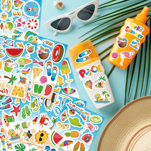 312Pcs Summer Stickers, Self Adhesive Hawaii Tropical Sticker Summer Pineapple Sun Beach Stickers for Scrapbooks Envelopes Cards Gifts Crafts Party Favors Class Rewards - style: Summer2