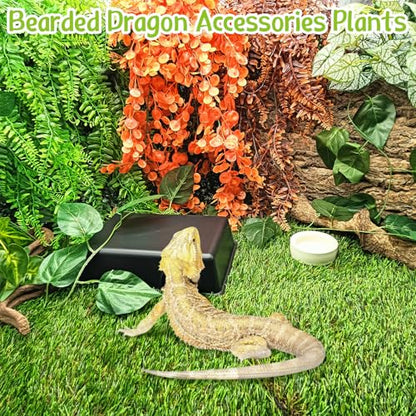 Hamiledyi Reptile Plants for Terrarium Hanging Fake Leaves with Suction Cup | 5 Pack Artificial Snake Foliage, Bearded Dragon Tank Greenery Reptile & Amphibian Habitat Plant for Chameleon Gecko (Green) - size: 5 PCS - Style 4