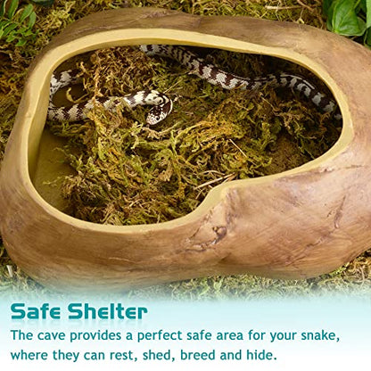Antidious Snake Hide Cave for Gecko Shedding, Natural Rock Look Hideout, Reptiles Egg-Laying Shelters, Suitable for Maize Serpent, Green Serpent,Rat Snake and Gecko, L Size - size: Large