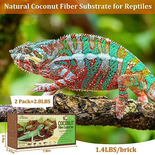 Riare 2 Pack Natural Coconut Fiber Substrate for Reptile- Premium Compressed Coconut Husk Terrarium Bedding for Reptile, Tortoise, Frogs, Snakes Hermit Crabs, Burrowing Animals - color: 2 Pack