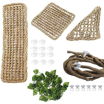 PINVNBY Bearded Dragon Hammock,Reptile Lounger Natural Seagrass Lizard Hammocks Habitat Tank Accessories Jungle Climber Vines Flexible Leaves Decor for Climbing Reptiles Chameleon Gecko Snakes