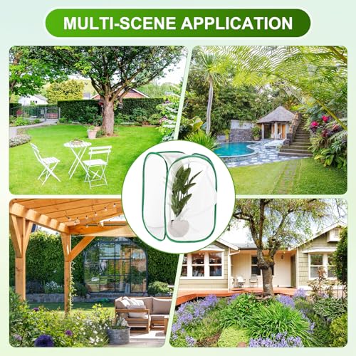 M METERXITY Butterfly Habitat Cage Terrarium, Outdoor Collapsible Mesh Pop-up with Zipper Protection for Breeding Butterfly/Ladybug, Mesh Plant Enclosure [White with Green, 24 x 16 x 16 Inch]