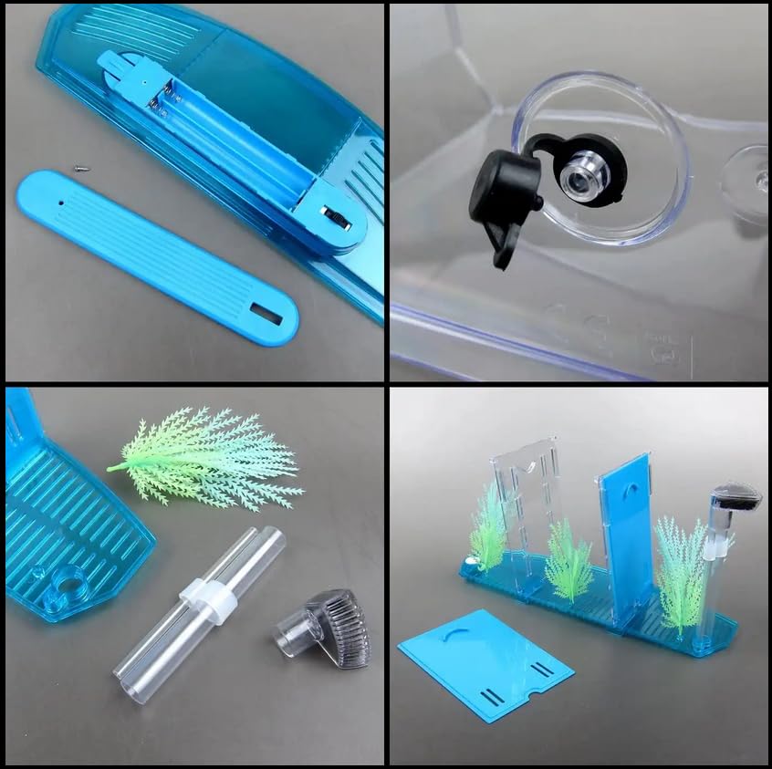 LIZEALUCKY Betta Fish Tank, Adjustable LED Light Acrylic Small Aquarium, Fish Tank Starter Kit with Isolation Plates and Water Change Valve, Blue - color: Blue