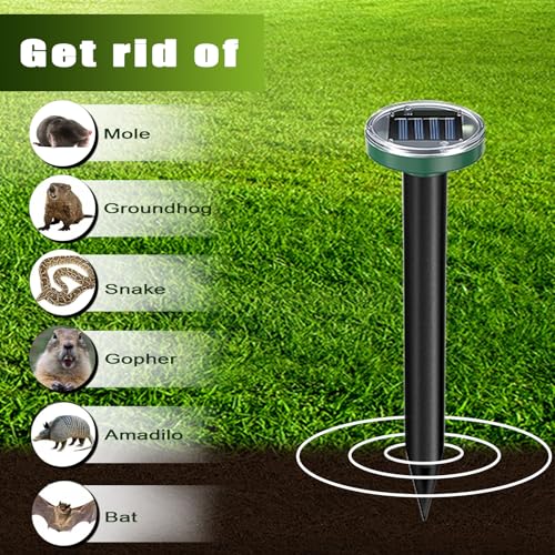 8 Pack Mole Repellent Solar Powered Snake Repellent Ultrasonic, Gopher Repeller Sonic Mole Deterrent Spikes, Snake Gopher Vole Repellent Outdoor for Lawn Garden & Yard-Green