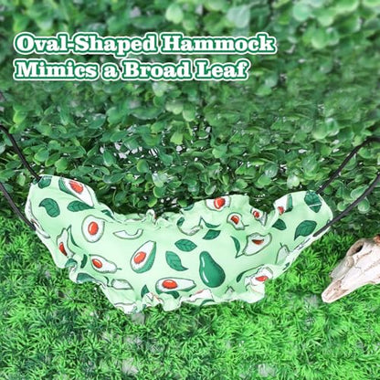 Avocado Print Frog Hammock – Stretchable Terrarium Lounger with Suction Cups for Tree Frogs, Crested Geckos & Small Reptiles | Habitat Decor with Elastic Bands