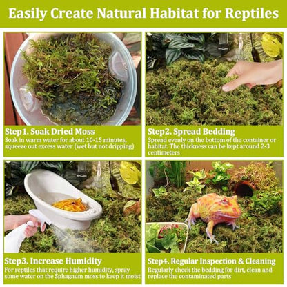 14OZ Natural Sphagnum Moss for Reptile Terrarium Substrate Bedding | 16QT High Expansion, Moisture Retention, Helps Shedding, Long Fibers Dried Moss for Leopard Gecko, Snake, Frog, Turtle - size: 14 OZ