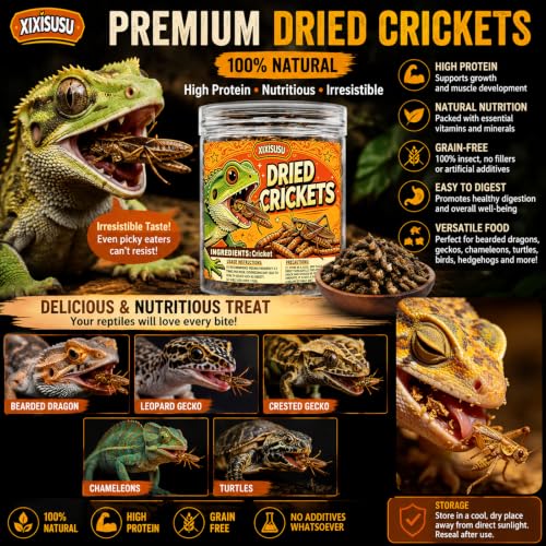 Freeze Dried Crickets – 4 Oz High Protein Freeze Dried Crickets, Food for Reptiles, Bearded Dragons, Lizards, Geckos, Birds, Fish,Hedgehogs, Bearded Dragon Food