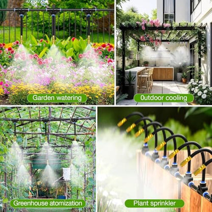 Drip Irrigation System with Brass Nozzles – 2026 Upgrade 200FT Garden Watering Kit with 36Pcs 360° Adjustable Misting Sprinklers Quick Connect Fittings for Raised Beds, Lawn, Patio - size: 200ft + 36 pcs nozzles and connectors