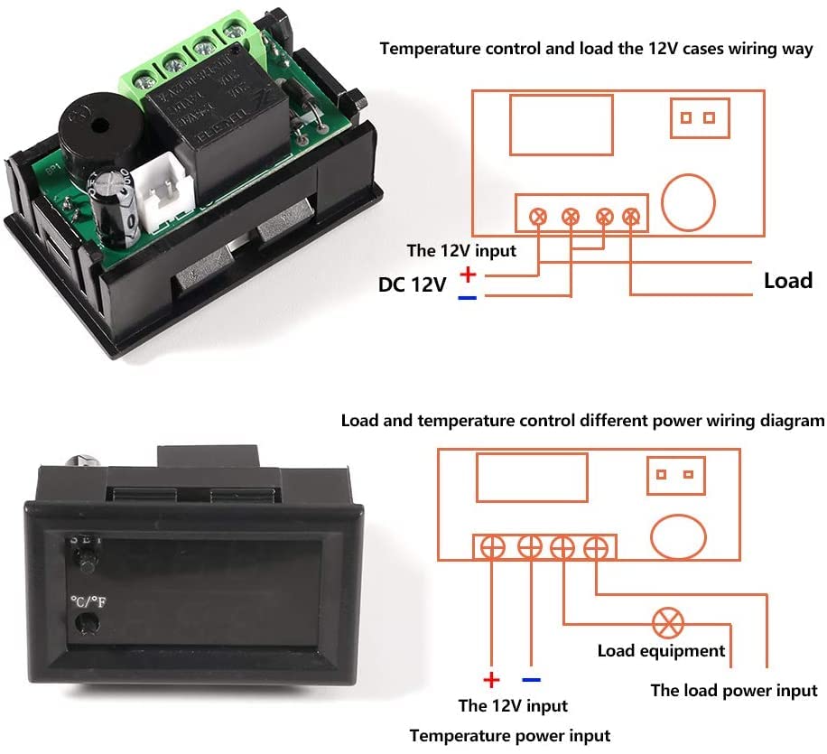 UMLIFE 2PCS Temperature Controller -50 to 110 Celsius (-58 to 230 F) DC 12V Programmable Heating/Cooling Thermostat Control Switch Module NTC Waterproof Sensor Probe Dual Color LED Display Monitor - style: 2PCS