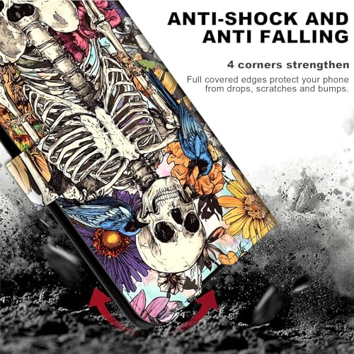 for Cricket Outlast 5G 2024 Wallet case with RFID Blocking Credit Card Holder Kickstand, Folio Flip PU Leather Shockproof Protective Cover for AT&T Motivate Pro 5G, Skull with Paint - color: Skull With Paint