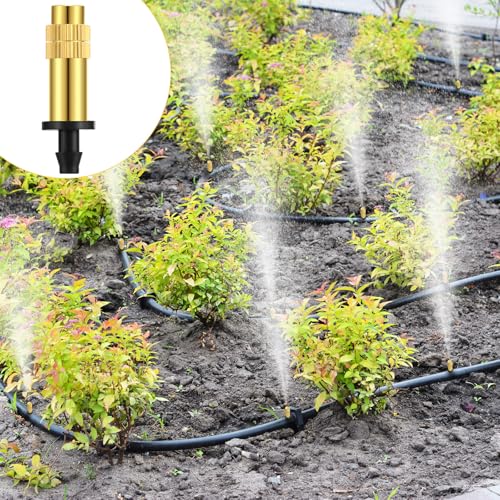 50 Pack 1/4" Misting Nozzles, Adjustable Copper Irrigation Atomizing Spray Emitters Drip Sprinkler Heads for Garden, Greenhouse, Agricultural, Patio Misting, Outdoor Cooling System(Long) - style: Long