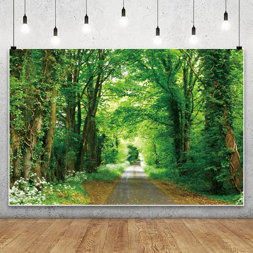 Forest Tree Backdrop 10x8 Nature Outdoor Party Decorations Banner | Nature Scenery Landascape Photography Background Green Tree Forest Road Backdrops for Photoshoot Spring Summer Photo Props