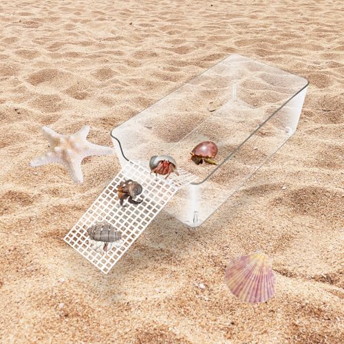 2 Pack Hermit Crab Water Tank, Hermit Crab Cage Accessories with Climbing Ramp Hermit Crab Aquarium Salt Water Pool for Small or Medium Hermit Crab Habitat Home – Transparent (Large) - size: Large