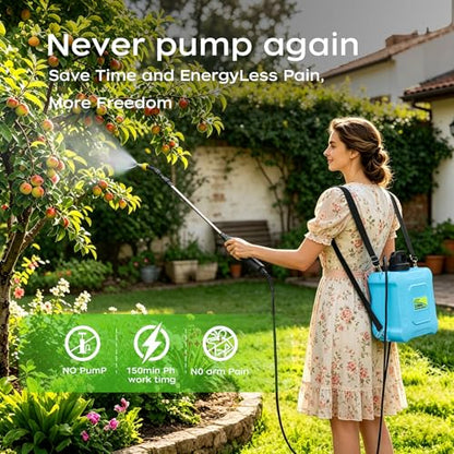 2-Gallon Battery-Powered Sprayer,6 Nozzles,2 Spray Modes, Telescopic Pole | Electric Sprayer for Lawn and Garden Weed/Pest Control, Watering, USB Rechargeable Adjustable Shoulder Strap