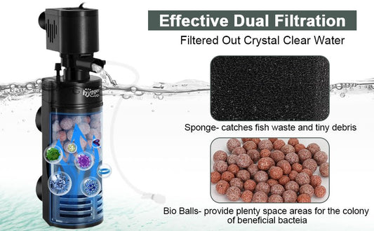hygger Quiet Electric Sponge Filter 10-40 Gallon Fish Tank Filter with Bio Balls Venturi Hose, Aquarium Internal Filter 7W 100 GPH - size: Electric For 10-40 Gallon