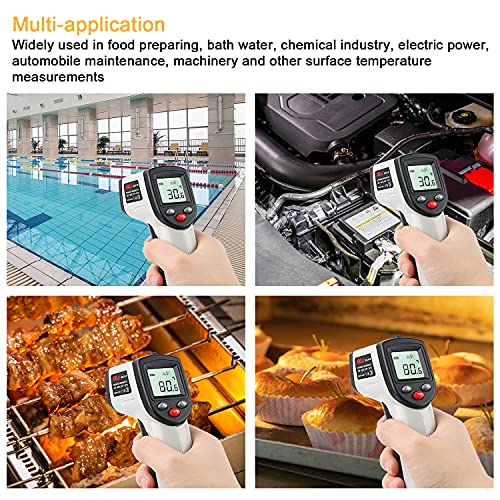Non-Contact Digital Laser Infrared Thermometer, -58℉~ 752℉ (-50℃ ~ 400℃) Handheld IR Temperature Gun with Adjustable Emissivity for Kitchen Cooking BBQ Automotive Daily Use and Industrial - color: Gray