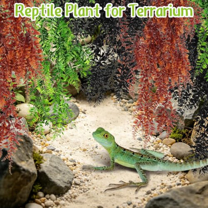 Hamiledyi Reptile Plants Hanging Terrarium Plants 6 Pack Fake Artificial Leaves with Suction Cup for Snake, Lizard, Chameleon (Red & Green & Black) | 6 Pack Artificial Leaves with Suction Cup, Reptile & Amphibian Habitat Plants for Snake Chameleon (Red &