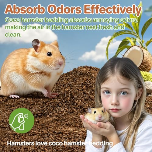 Sukh Coco Coir Hamster Bedding - Coconut Fiber Substrate for Burrowing Pets | Small Animal Litter with Odor Control for Syrian Dwarf Hamsters, Gerbils, Degus, Reptiles and Cage Habitat Enrichment