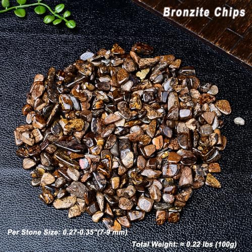 Erliway 7-9mm Bronzite Healing Crystal Chips for Crafts, 100g | Natural Crushed Crystal Stones Tumbled Chips for Vase Filler Aquarium Gravel, Meditation Chakra Balancing, Candle DIY Making - color: Bronzite