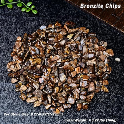 Erliway 7-9mm Bronzite Healing Crystal Chips for Crafts, 100g | Natural Crushed Crystal Stones Tumbled Chips for Vase Filler Aquarium Gravel, Meditation Chakra Balancing, Candle DIY Making - color: Bronzite