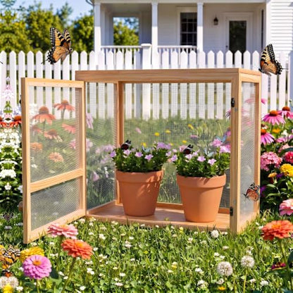 Wooden Butterfly Habitat Cage Kit Monarch Caterpillar Enclosure with Mesh Tent & Wood Frame, Detachable Insect Observation House for Kids Outdoor Garden (20") - size: 20"