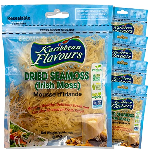 Karibbean Flavour Dried Sea Moss (Pack of 5) x 3Oz/85g) | Caribbean Superfood - Wildcrafted Seedstock - Ethically Harvested - Makes Over 10 Quarts Gel - size: 3 Ounce (Pack of 5)
