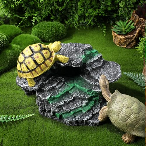 Kisangel Turtle Basking Platform for Aquatic Turtles Resin Reptile Basking Rock Turtle Tank Decor Resting Rock for Reptile Habitat Aquarium Accessories