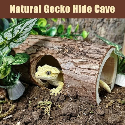 2Pcs Reptile Hide Cave,Wood Crested Gecko Hollow Tree Trunk Hideout,Snake Shelter Hiding Climbing Toys Sleeping Cave Terrarium Decor Tank Accessories for Lizard,Tarantula