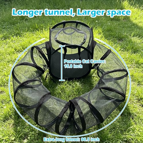 Small Animal Playpen with Surround Tunnel, Portable Foldable Outdoor Guinea Pigs Playpen with Carrying Handle, Breathable Mesh Playpen for Kitten, Hedgehog, Snake, Rabbit, Lizard, Small Pets