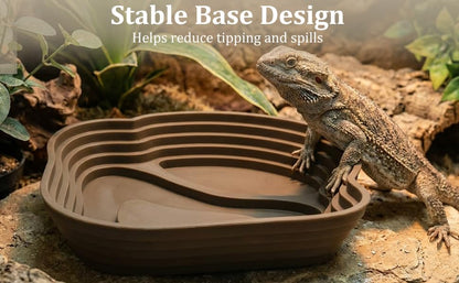 Reptile Bathing Pool, Right-Angle Detachable Design for Easy Water Changes, Internal & External Ramps for Easy Access, ABS Smooth Easy-Clean Water Dish for Small Reptiles