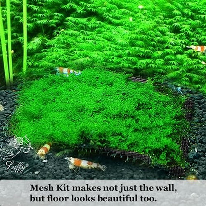 Luffy Decorative Aquatic Moss Wall, 2 Plastic Floor Wire Mesh Sheets, Air Vent Screens, Aquarium Plant Accessory for Seaweed, Net Pad for DIY Projects, Carpet for Fish Tank, 12 x 8 Inches