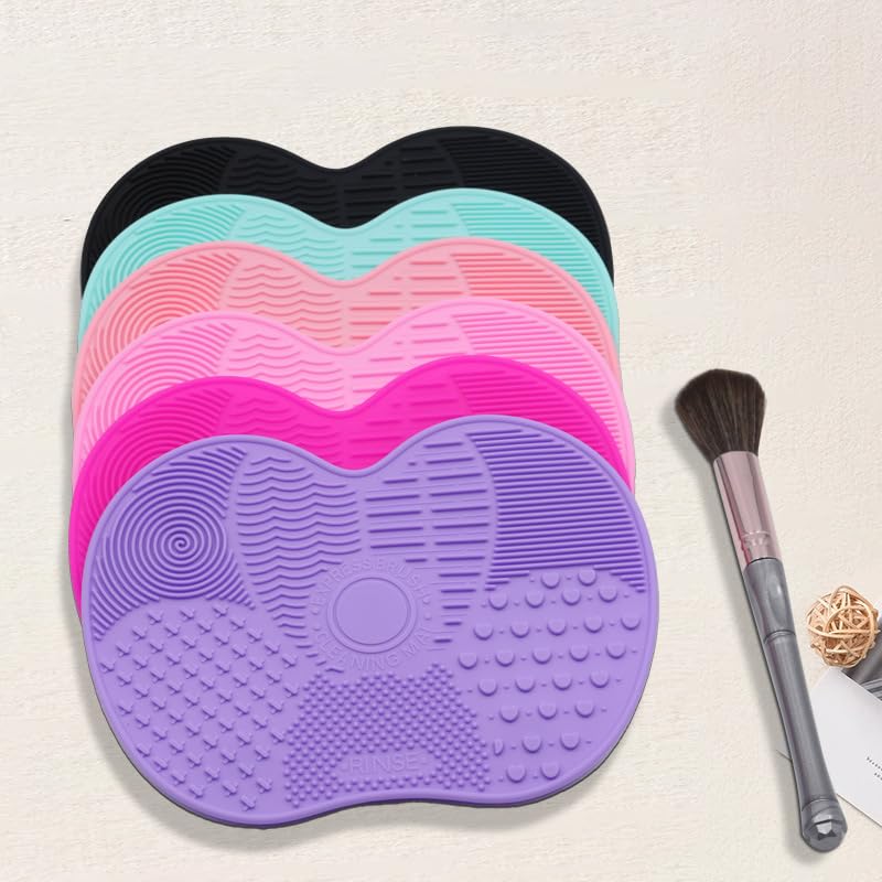 2 Pcs Silicone Cleaning Pads, Apple Shape Scrub Pad Reusable Brush & Tool Cleaning Mat with Suction Cup for Makeup Brushes, Kitchen Utensils, Home Use (Black) - color: Black