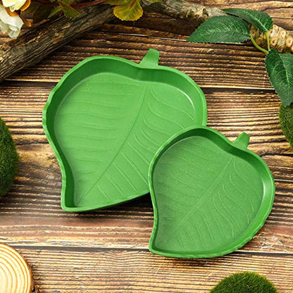 Boao 4 Pcs Leaf Reptile Water Bowl Turtle Feeding Dishes Reptile Water Bowl Pet Food Feeding Plate for Tortoise Corn Snake Crawl Pet Bearded Dragon, Lizards, Gecko Drinking and Eating, 2 Sizes