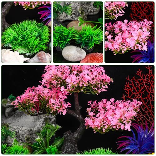 Didiseaon Aquarium Decor Artificial Plants Tree Set 11.4 Inch Pink | Plastic Plants for 10-55 Gallon Fish Tank Decoration Cherry Blossom Tree Fish Tank Decor Betta Fish Bowl Home Office Decor