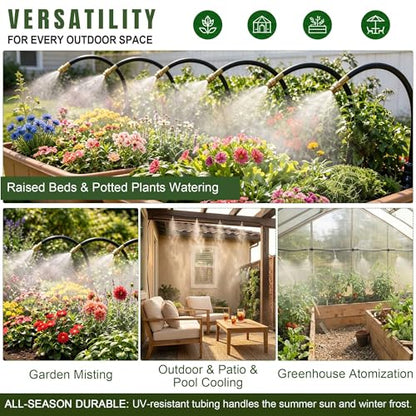 20PCS Push-to-Fit Drip Irrigation Mister Emitters with T-Connectors, Copper 360° Adjustable Bendable Atomizing Nozzles for 1/4" Tubing, Micro Spray Nozzles for Garden Greenhouse Raised Beds - size: 20PCS 360° Bendable Misting Copper Nozzles