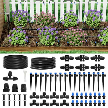 2026 Upgrade 256FT Quick-Connect Drip Irrigation System Kit with 1/4” & 1/2” Fast-Lock Tubing, Adjustable Emitters & Sprinklers for Garden & Greenhouse - size: 256 FT