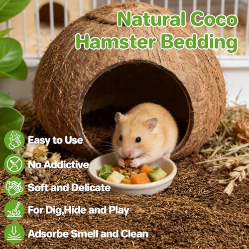 Sukh Coco Coir Hamster Bedding - Coconut Fiber Substrate for Burrowing Pets | Small Animal Litter with Odor Control for Syrian Dwarf Hamsters, Gerbils, Degus, Reptiles and Cage Habitat Enrichment