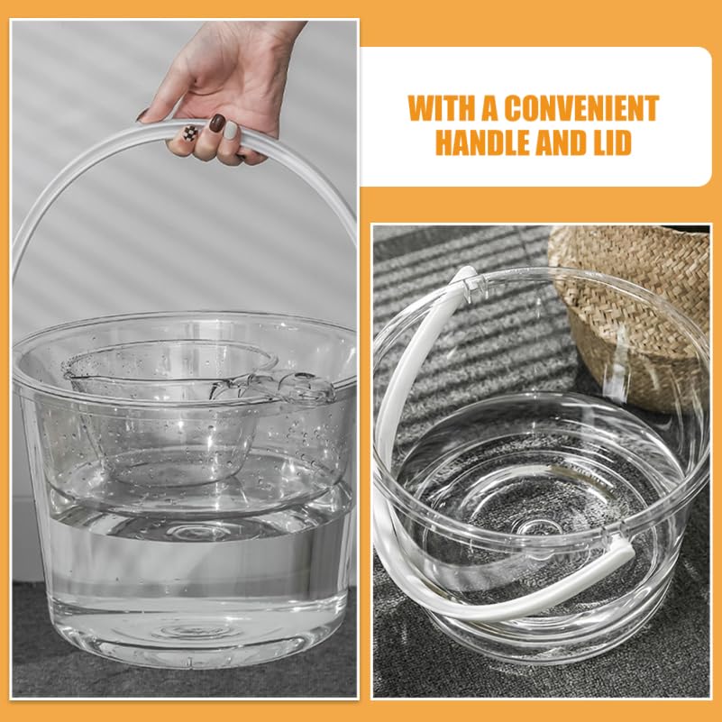 Large Capacity Water Bucket with Handle and Scoop Clear Plastic Wash Bucket for Bathroom Kitchen Dormitory and Outdoor Water Storage and Transport