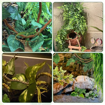 PINVNBY 7 PCS Reptile Plants Vine, Terrarium Hanging Flexible Climbing Artificial Leaves Reptile Hide, Bearded Dragon Tank Accessories, Terrarium Decor for Leopard Gecko Lizard Snake Geckos Chameleon - size: 7PCS