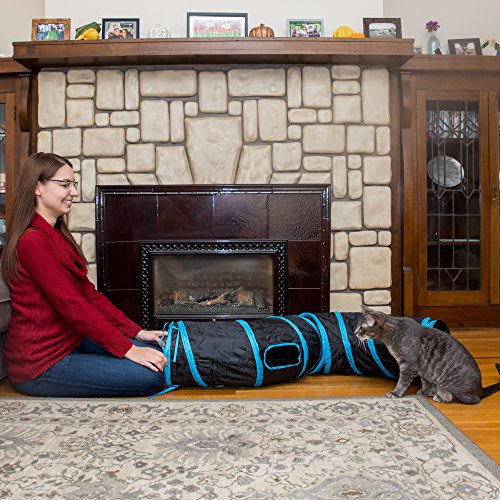 PetLike S Way Cat Tunnel Collapsible Pop-up Pet Tube Hideaway Play Toy with Ball (S-Way, Black) - color: Black, size: S-Way