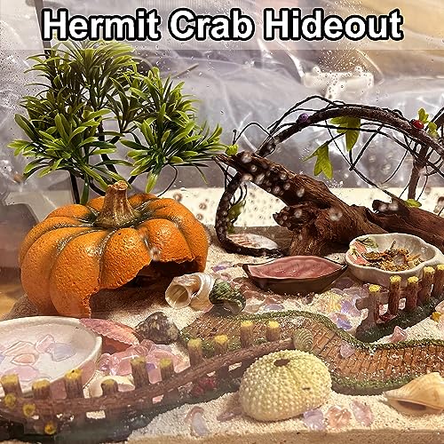 Hermit Crab Hideout Resin Simulation Halloween Pumpkin House Reptile Hides and Caves Chameleon Rest Hut Aquarium Habitat Decor Accessories for Bearded Dragon Leopard Lizard Snake Tortoise Frog Gecko - style: Pumpkin House