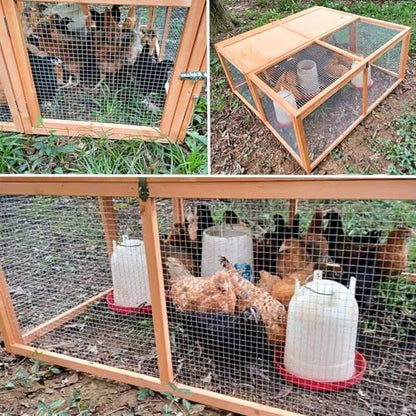 Chicken Coop Run Rabbit Cage No Assembly Portable Chicken Run Bunny House with Top & Side Opening Doors,Outdoor Small Animal Playpen Wooden Chicken Brooder Box Guinea Pig Cage 45"x 42"x 20" - color: Wood